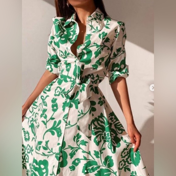 Printed Tie Waist Shirt Dress - Picture 3 of 4